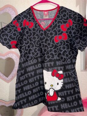 Hello Kitty Black and Red V-Neck Short Sleeve scrub